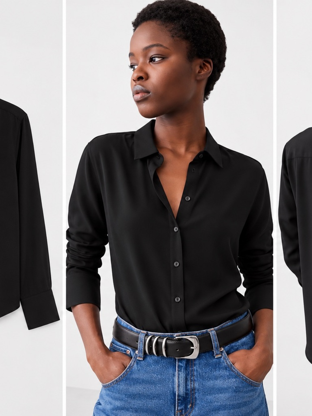 Banana Republic Factory Black Silk Blouse Button Down Size M NWT